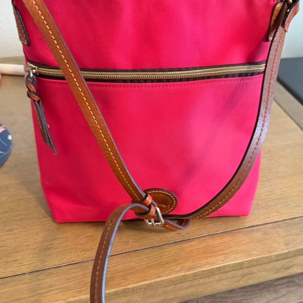 Dooney & Bourke Hot Pink Crossbody with Brown Leather Trim